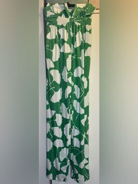 Diane Von Furstenberg Green and White Botanical Jumpsuit XXS